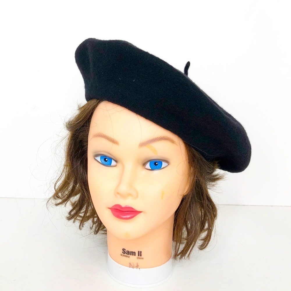 French black beret wool hat